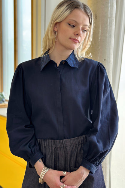 Effie Puff Sleeve Blouse - Navy