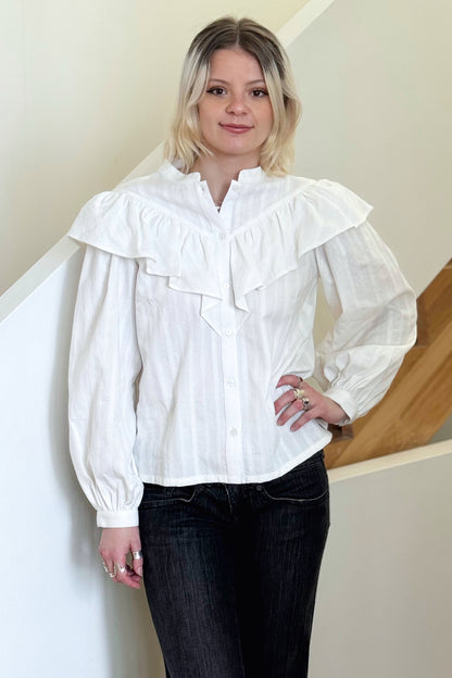 Statement Frill Blouse - White - Lace Hand Weave