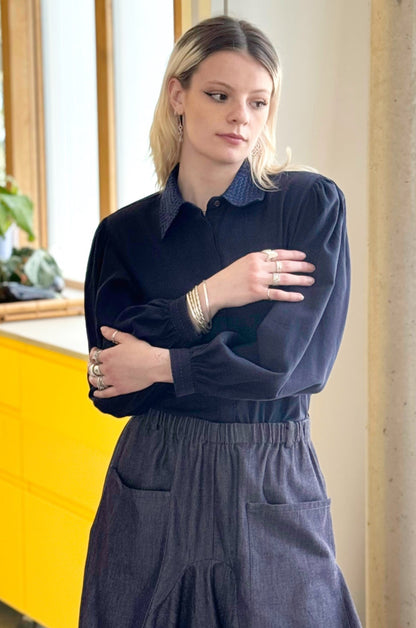 Effie Puff Sleeve Blouse - Navy