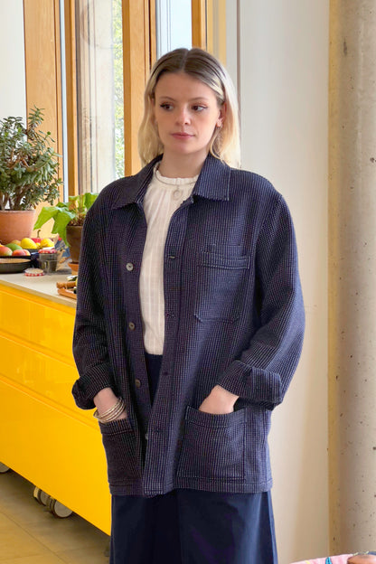 Women's Shacket - Navy White Dot Hand Weave