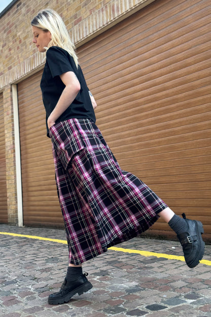 Ruth Skirt in Handwoven Organic Cotton -  Berry & Black Check
