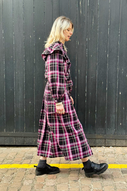 Ruth Skirt in Handwoven Organic Cotton -  Berry & Black Check