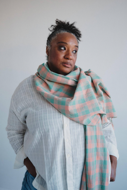 Coral Aqua Check Scarf