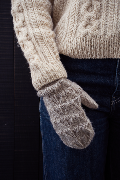 Katie Mittens - Hand Knit Light Grey