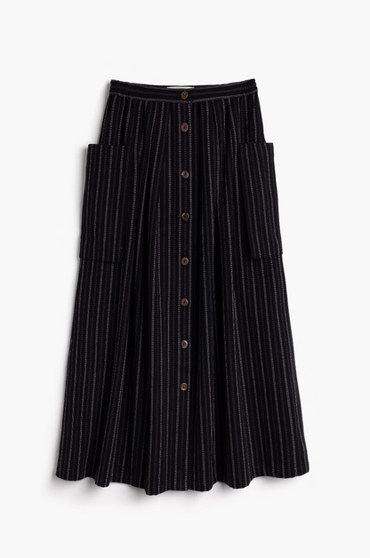 Ruth Skirt in Handwoven Organic Cotton - Black Stripe Stitch