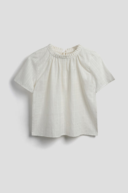 Shayla Top - Reversible Frill-Neck - White Self-Check