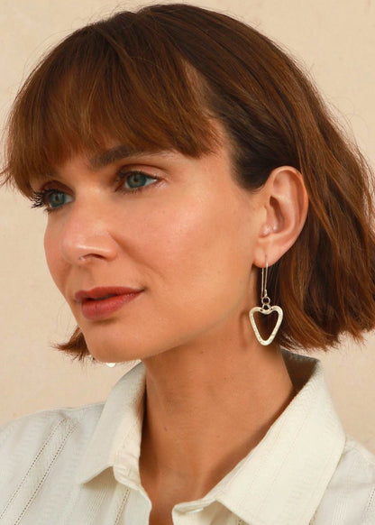 Heart Earrings - Textured Silver-Plated - Handmade