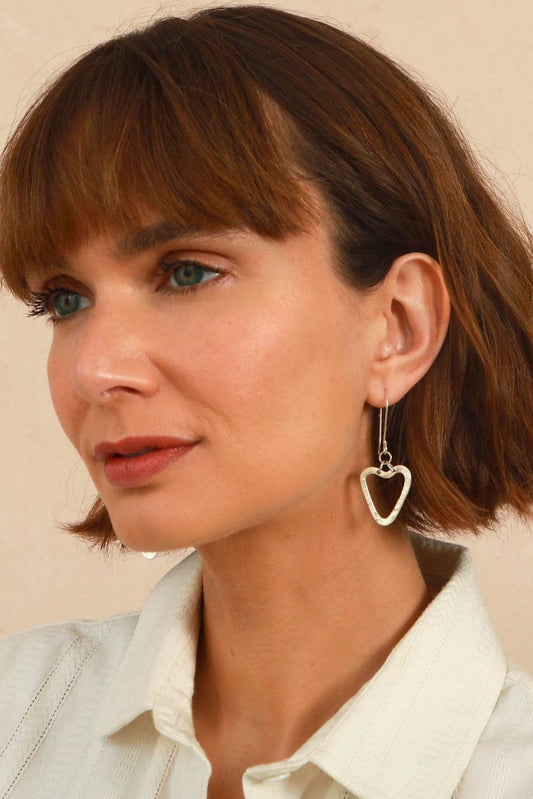 Heart Earrings - Textured Silver-Plated - Handmade