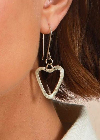 Heart Earrings - Textured Silver-Plated - Handmade