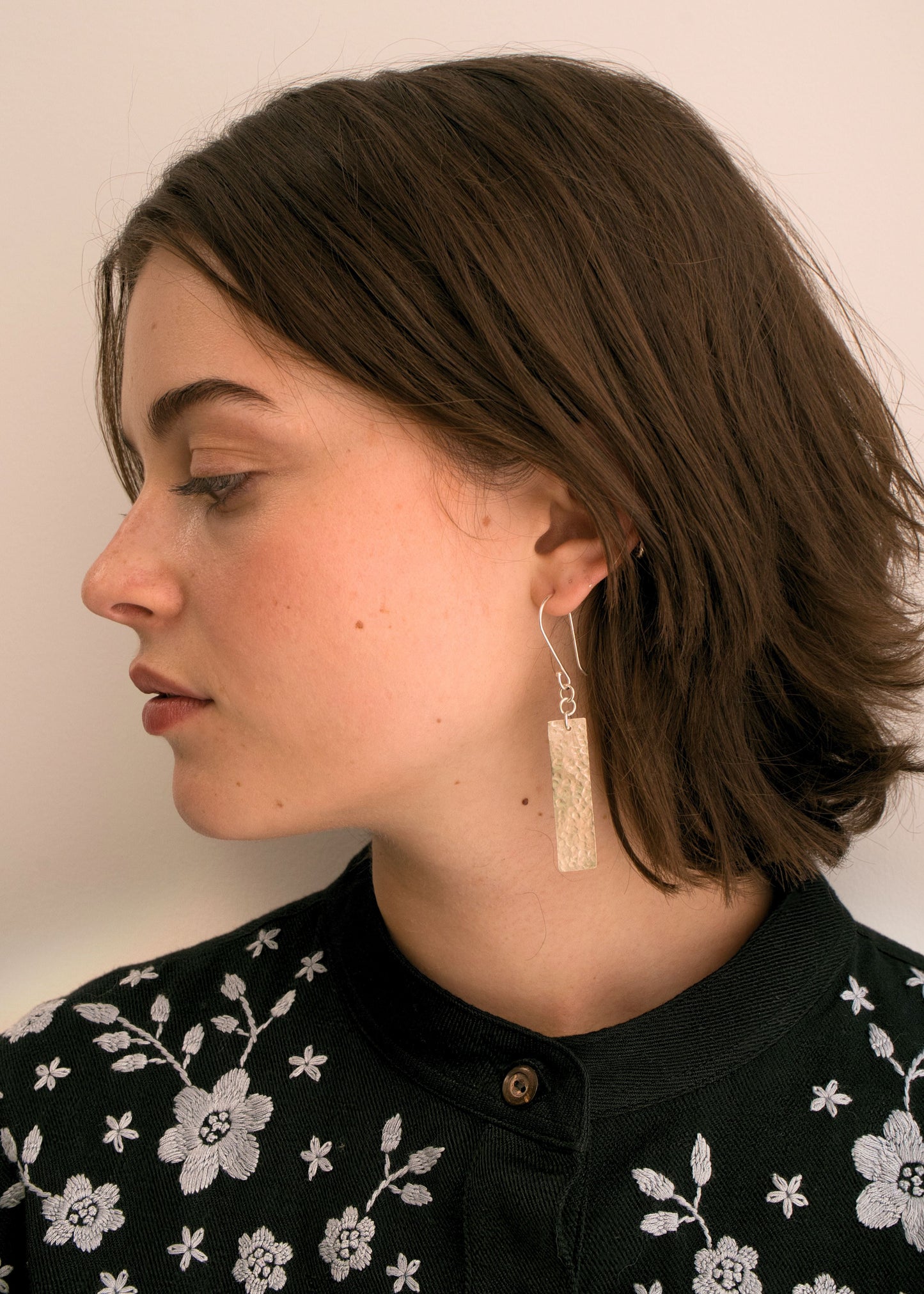 Beaten Bar Earrings - Silver-Plated - Handmade