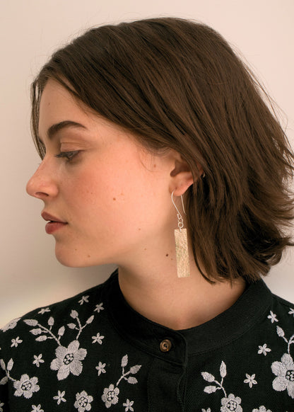 Beaten Bar Earrings - Silver-Plated - Handmade