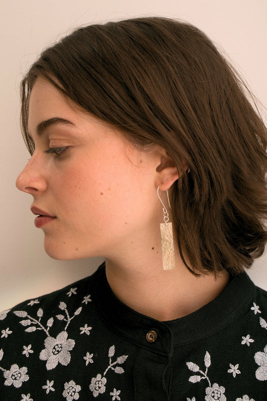 Beaten Bar Earrings - Silver-Plated - Handmade