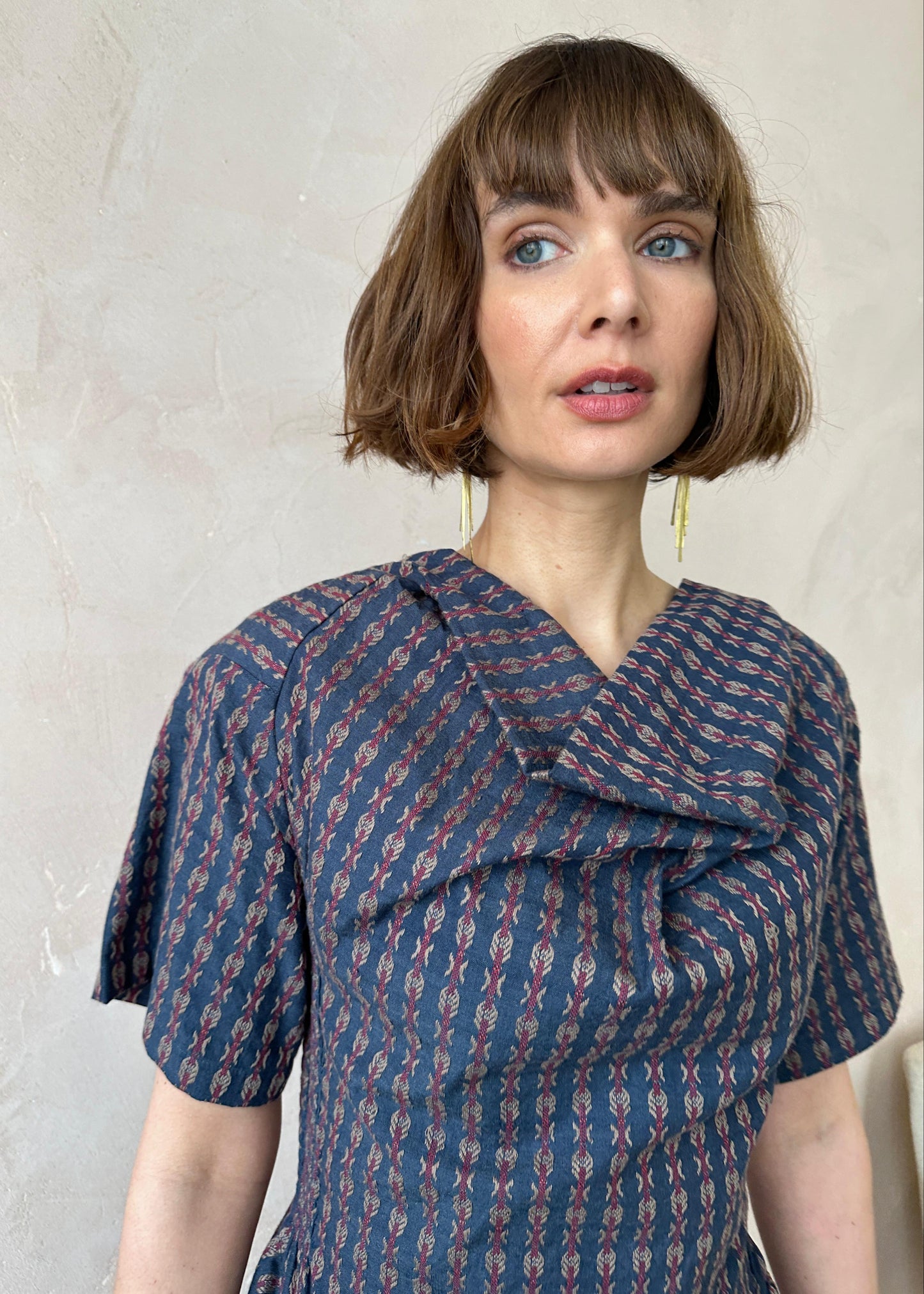 Phoebe Dress in Blue Jacquard