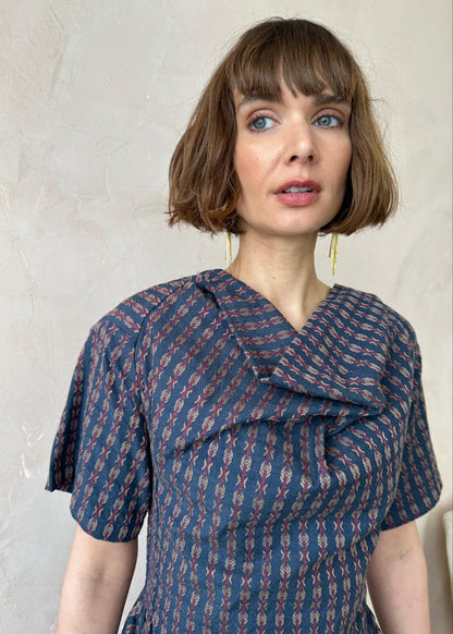 Phoebe Dress in Blue Jacquard