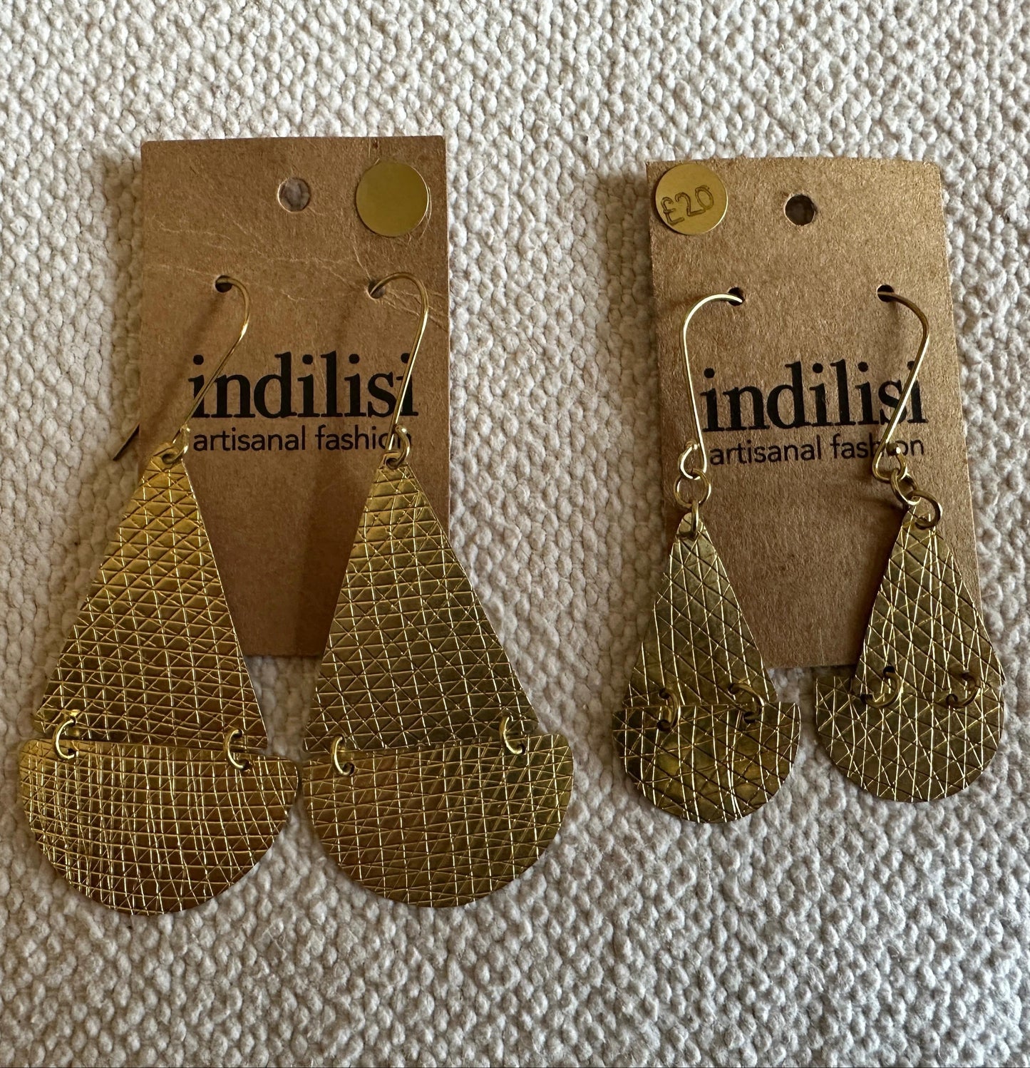 Large Petal Drop Cross-Hatch Earrings - Brass