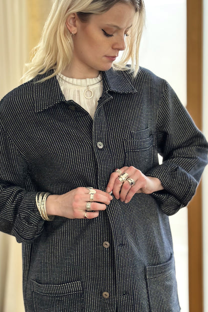 Women's Shacket - Navy White Dot Hand Weave