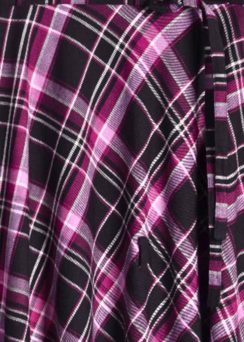 Image shows the loop to tie it up and the woven check fabric