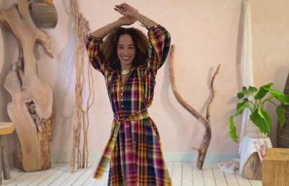 Safari Dress - Multi Check with tie belt
