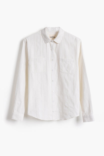 Studio product shot of the white lace Sylvia Shirt on a plain background