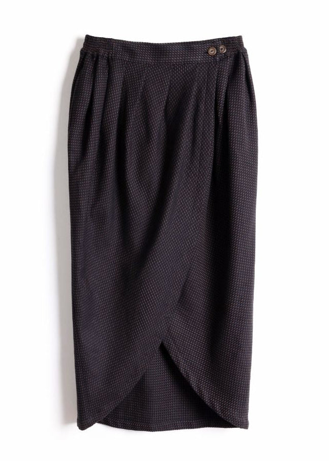 Studio product shot of the black and brown jacquard Venus Skirt