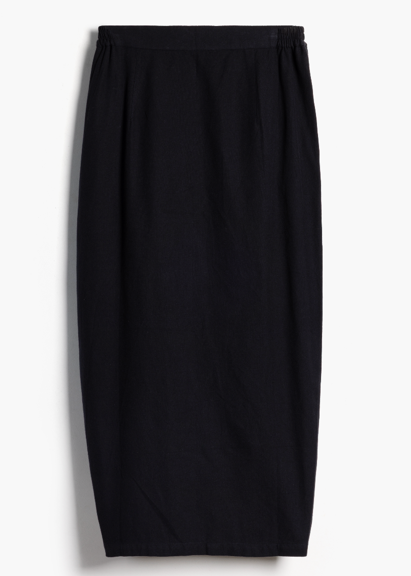 Studio product shot of the black handwoven Venus Skirt back view