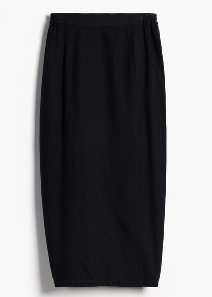 Studio product shot of the black handwoven Venus Skirt back view