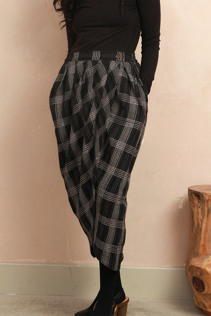 Close-up front view of the Venus Skirt showing the black and grey Nachnakhati stitch pattern and waist fit